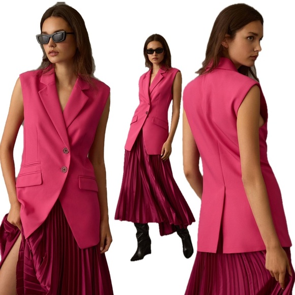 Anthropologie Maeve Tailored City Vest Suit Jacket Dress Fuscia Pink - Picture 1 of 17